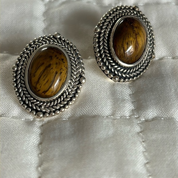 Sterling Silver Tiger’s Eye Post Earrings - Picture 1 of 6